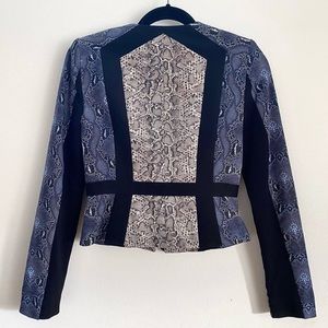 BCBG MaxAzria “Edward” Print-Blocked Jacket. Snake Print XS Power Blazer